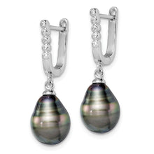 Load image into Gallery viewer, Tahitian Black Pearl and CZ Dangle Earrings