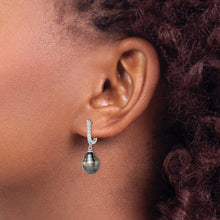 Load image into Gallery viewer, Tahitian Black Pearl and CZ Dangle Earrings