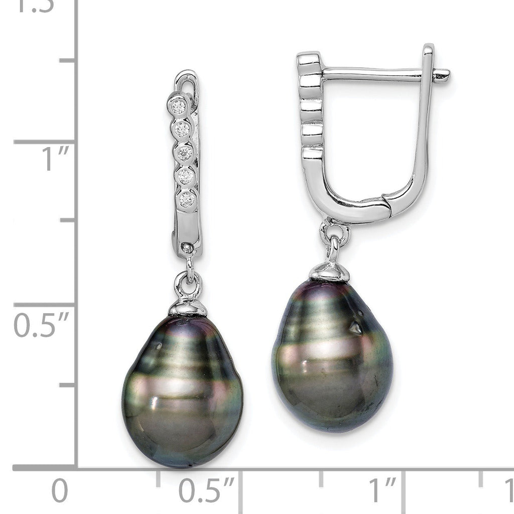 Tahitian Black Pearl and CZ Dangle Earrings