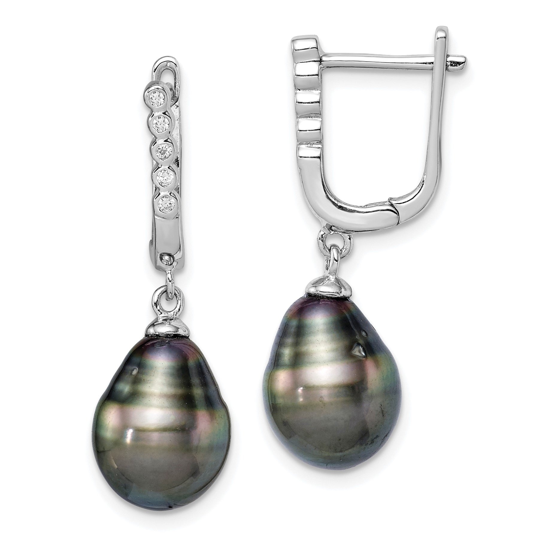 Tahitian Black Pearl and CZ Dangle Earrings