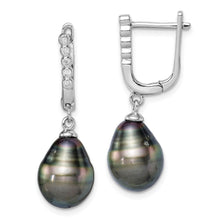 Load image into Gallery viewer, Tahitian Black Pearl and CZ Dangle Earrings