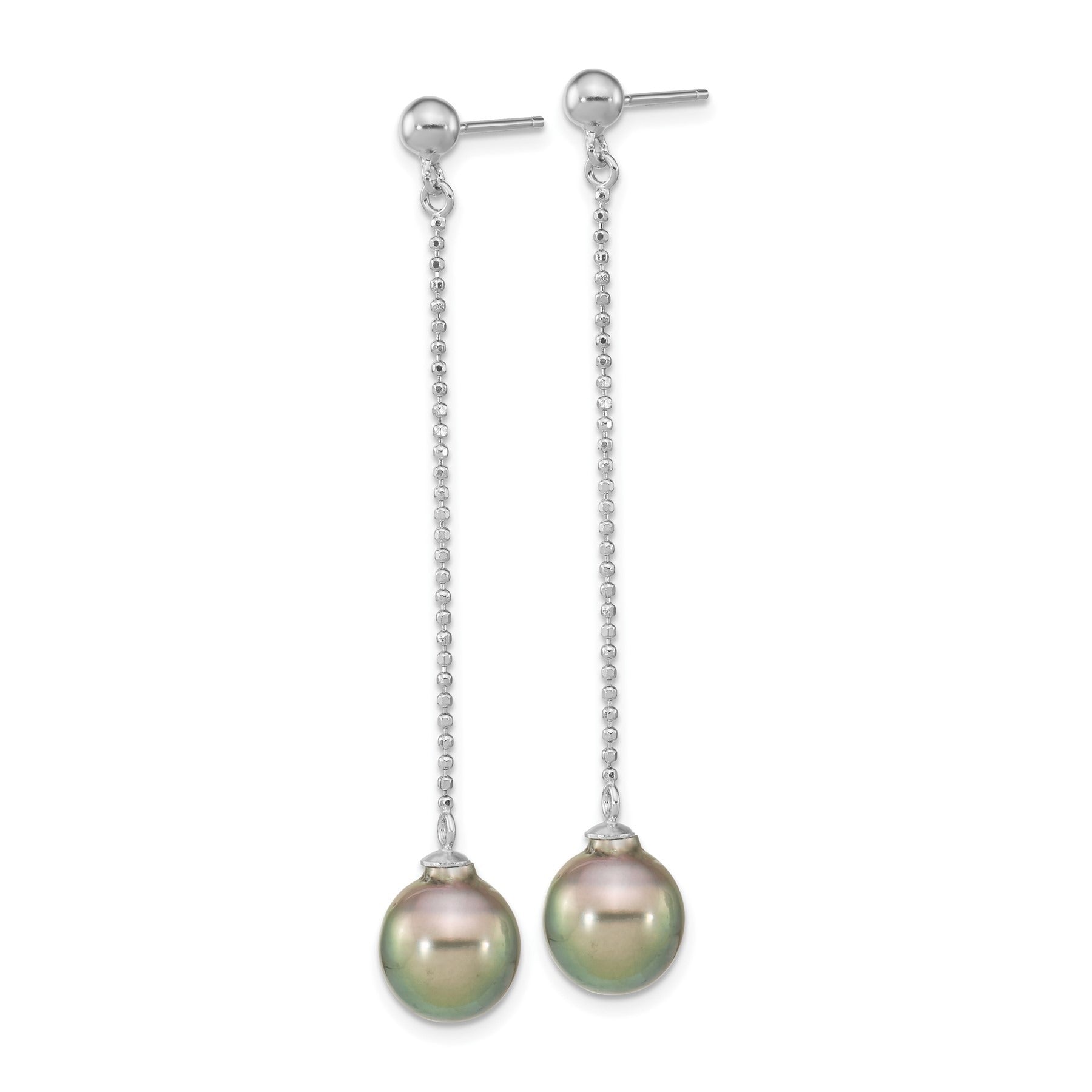 Tahitian Black Pearl Chain Drop Earrings