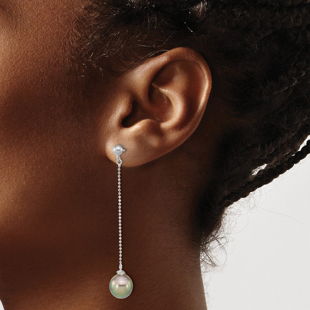 Tahitian Black Pearl Chain Drop Earrings