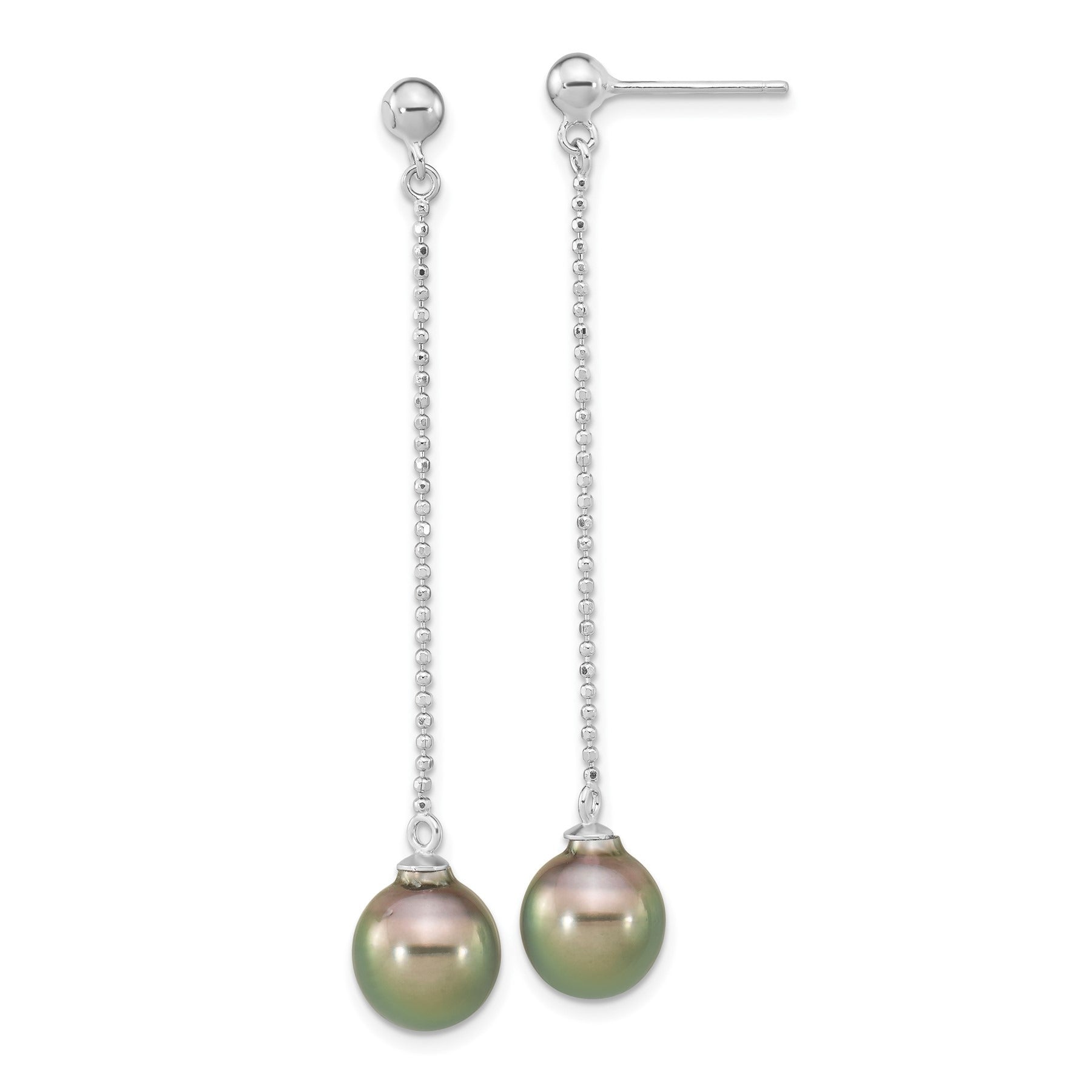 Tahitian Black Pearl Chain Drop Earrings