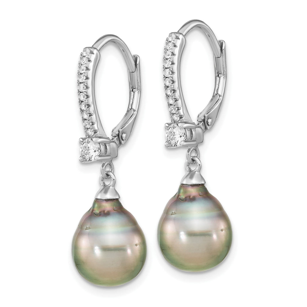 Tahitian Pearl and CZ Dangle Earrings