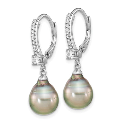 Tahitian Pearl and CZ Dangle Earrings