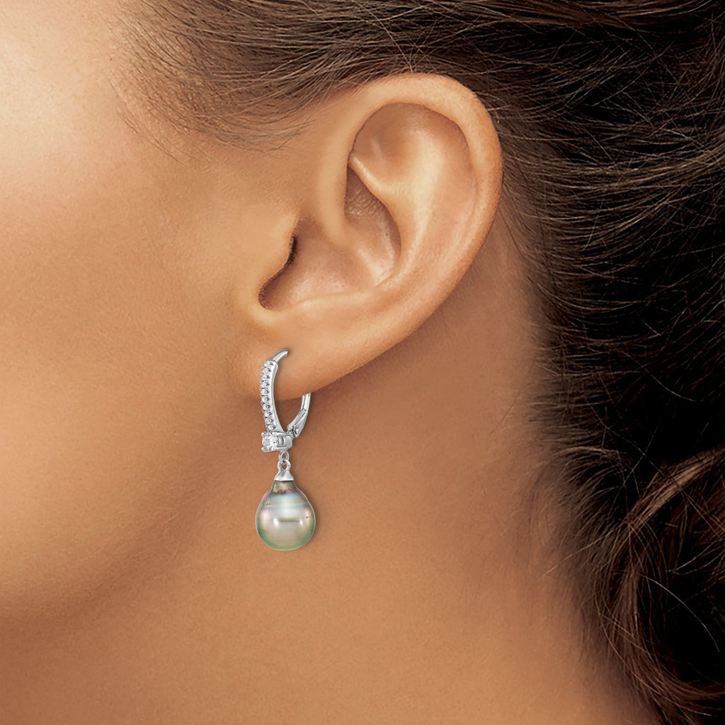 Tahitian Pearl and CZ Dangle Earrings