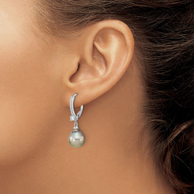 Tahitian Pearl and CZ Dangle Earrings