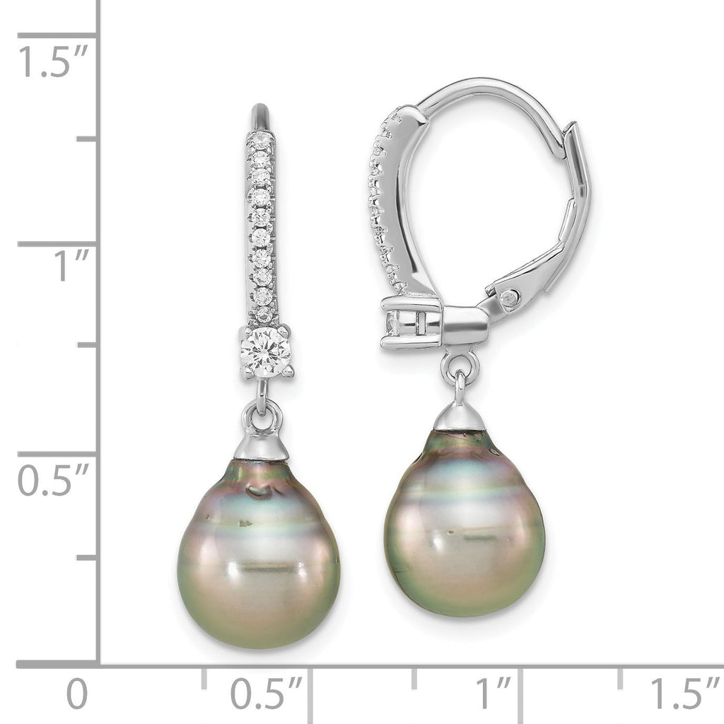 Tahitian Pearl and CZ Dangle Earrings