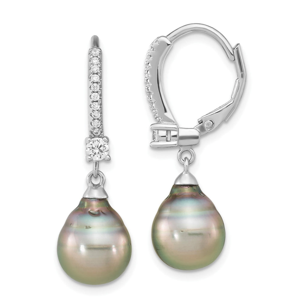 Tahitian Pearl and CZ Dangle Earrings