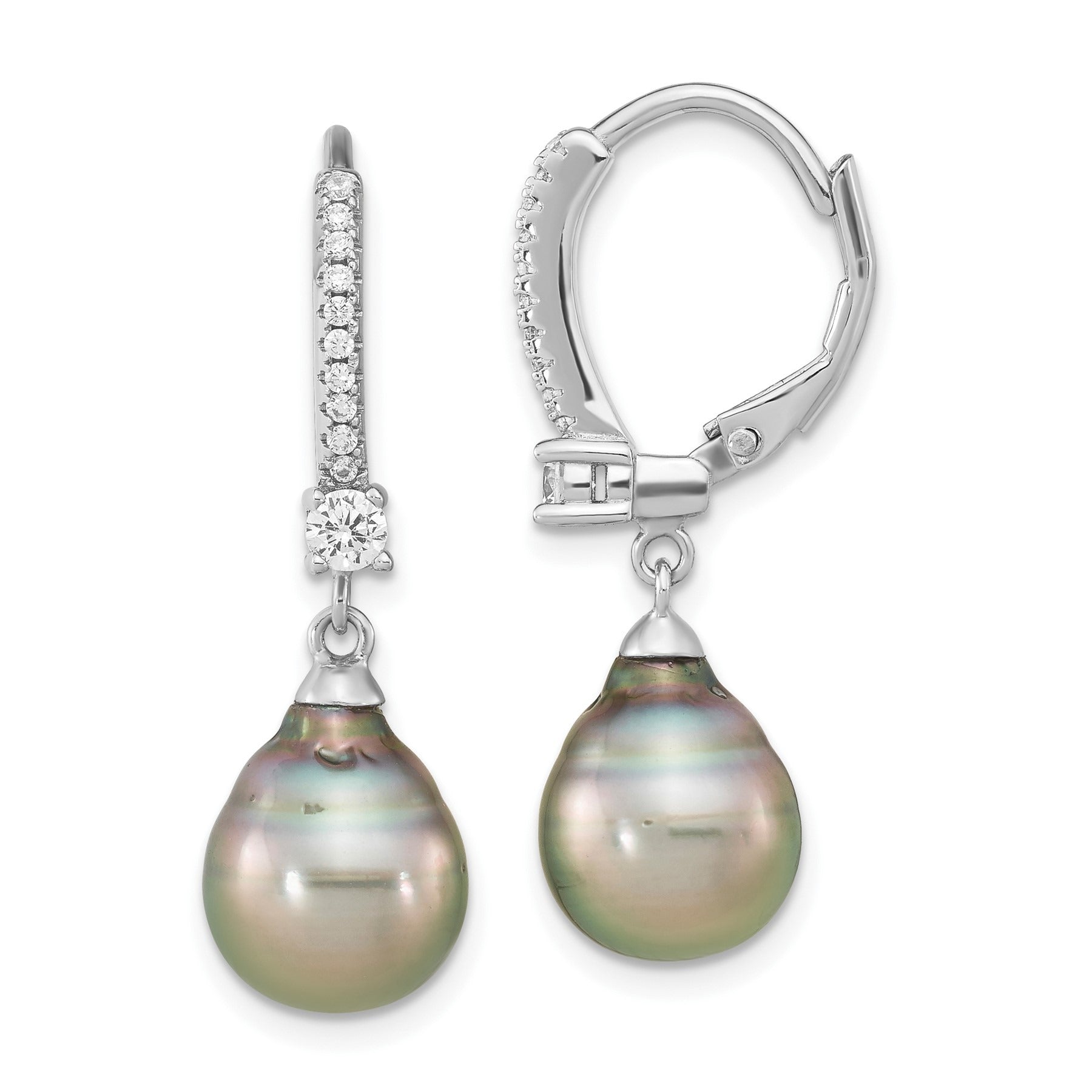 Tahitian Pearl and CZ Dangle Earrings
