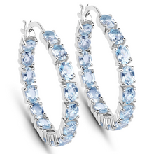 Load image into Gallery viewer, Genuine Blue Topaz Hoop Earrings