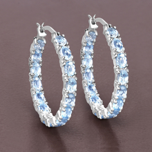 Load image into Gallery viewer, Genuine Blue Topaz Hoop Earrings