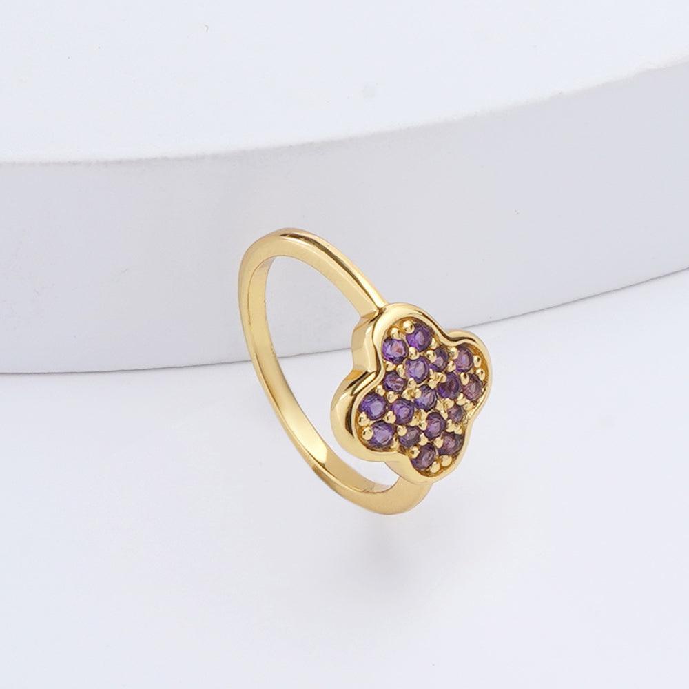 Four-Leaf Clover Dark Amethyst Ring - FineColorJewels