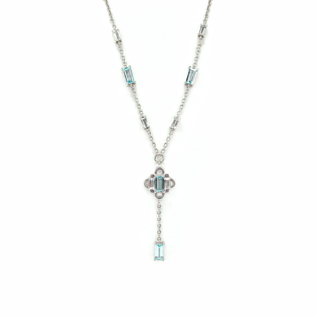 Natural Sky Blue Topaz Y Drop Necklace Silver