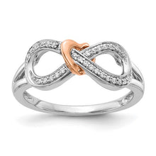 Load image into Gallery viewer, 14k Two-tone Diamond Infinity with Heart Ring Fine Color Jewels 10k Gold Infinity ring, gold infinity ring, infinity ring, QG