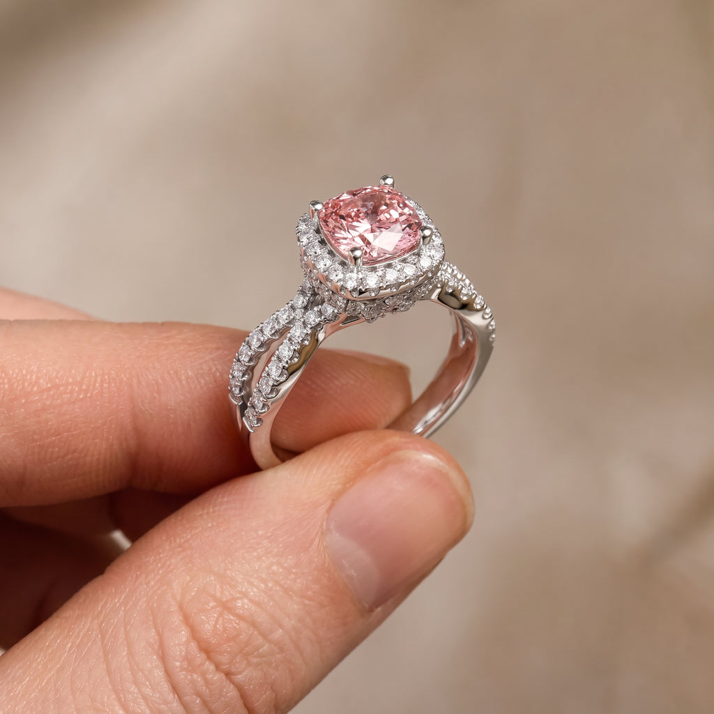 2Cttw Cushion Shaped Pink Lab Grown Diamond (F/VS) Engagement Ring in 14K Gold