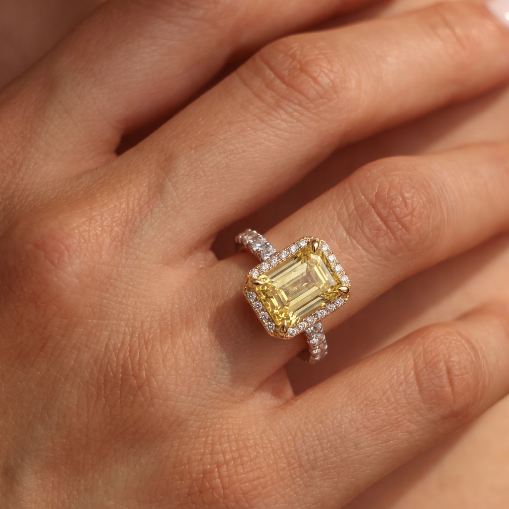 2Cttw Radiant Shaped Yellow Lab Grown Diamond (F/VS) Halo Accented Engagement Ring in 14K Gold