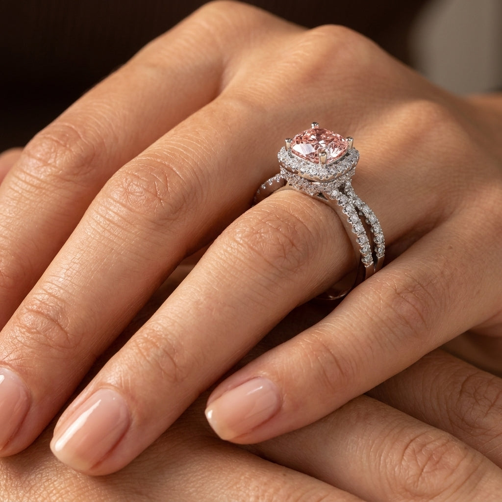 2Cttw Cushion Shaped Pink Lab Grown Diamond (F/VS) Engagement Ring in 14K Gold