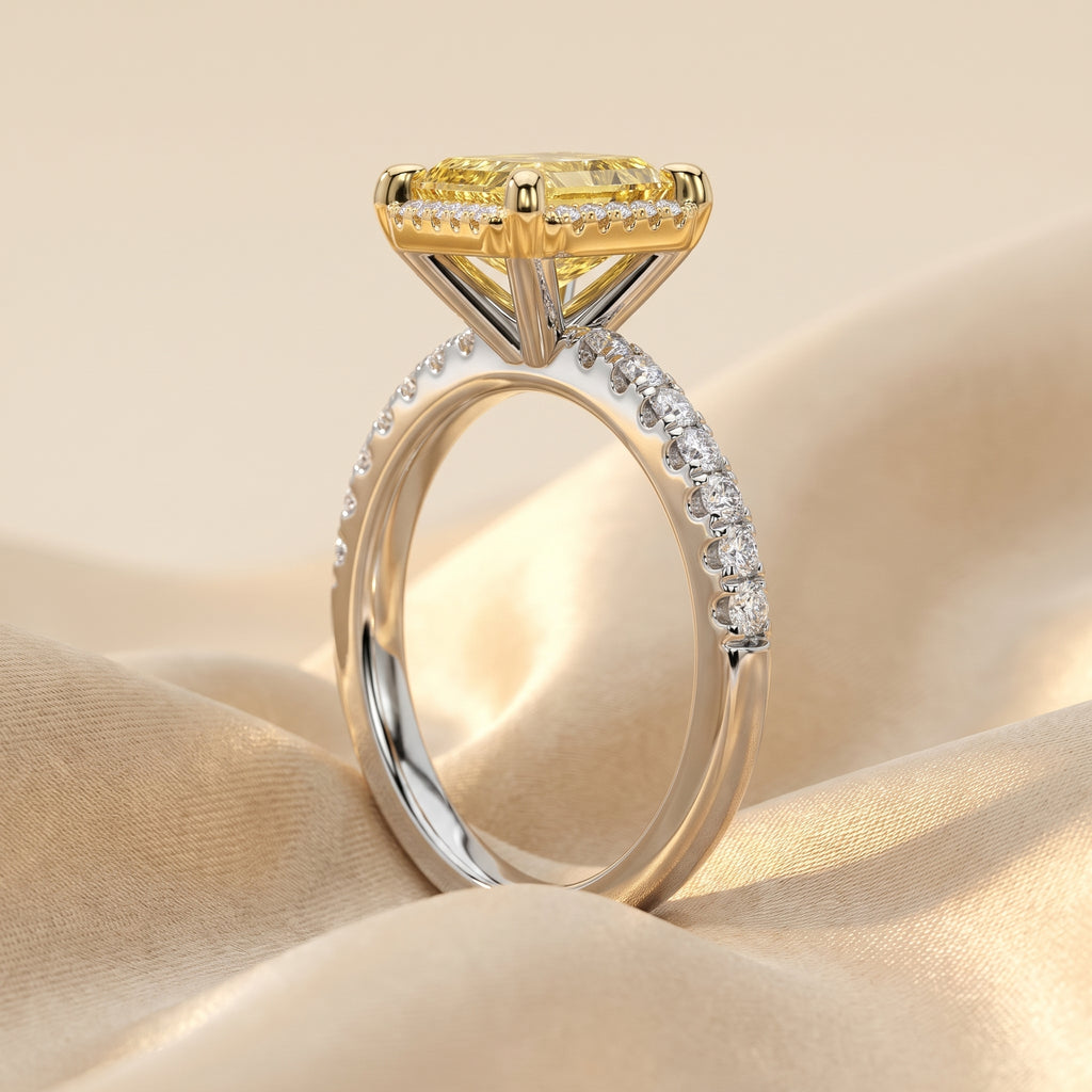 2Cttw Radiant Shaped Yellow Lab Grown Diamond (F/VS) Halo Accented Engagement Ring in 14K Gold