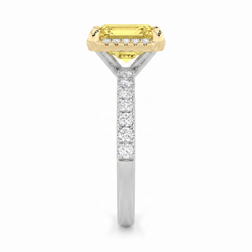 2Cttw Radiant Shaped Yellow Lab Grown Diamond (F/VS) Halo Accented Engagement Ring in 14K Gold