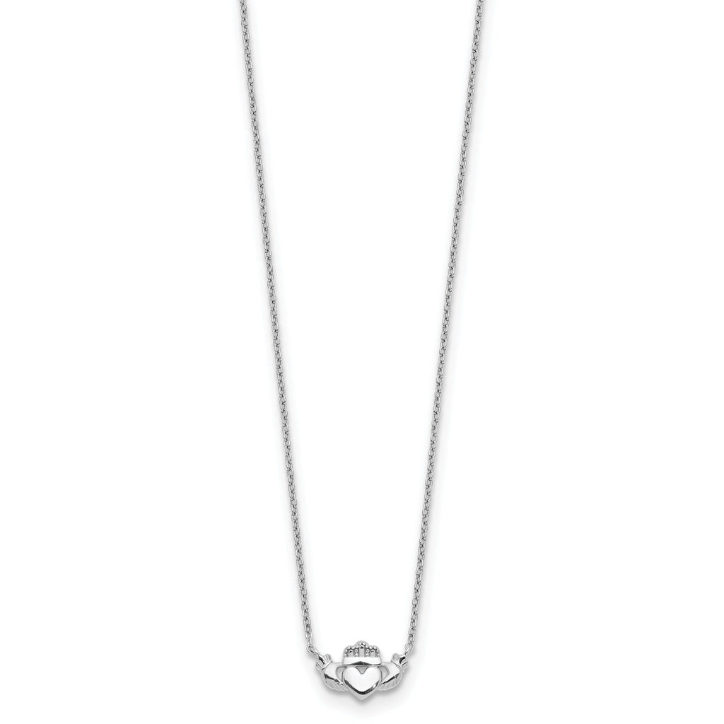 14k White Gold Claddagh Necklace Fine Color Jewels 14k gold claddagh necklace, claddagh gold necklace, claddagh necklace, claddagh pendant, claddagh pendant gold, gold claddagh cross necklace, gold claddagh necklace, irish claddagh necklace, irish claddagh necklace gold, QG, white gold claddagh necklace