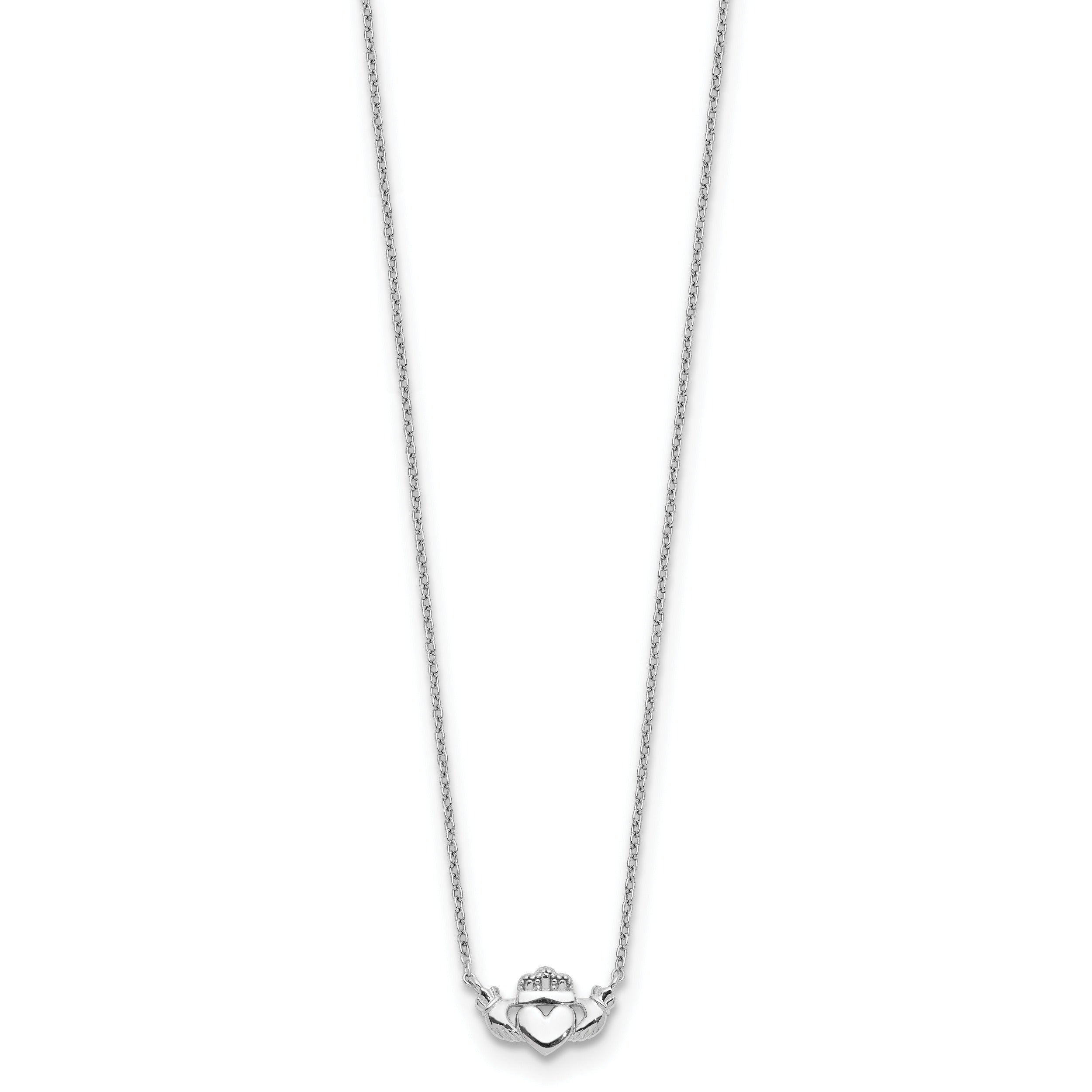 14k White Gold Claddagh Necklace Fine Color Jewels 14k gold claddagh necklace, claddagh gold necklace, claddagh necklace, claddagh pendant, claddagh pendant gold, gold claddagh cross necklace, gold claddagh necklace, irish claddagh necklace, irish claddagh necklace gold, QG, white gold claddagh necklace