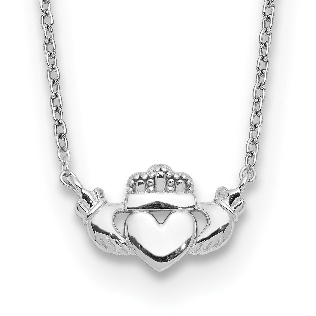 14k White Gold Claddagh Necklace Fine Color Jewels 14k gold claddagh necklace, claddagh gold necklace, claddagh necklace, claddagh pendant, claddagh pendant gold, gold claddagh cross necklace, gold claddagh necklace, irish claddagh necklace, irish claddagh necklace gold, QG, white gold claddagh necklace