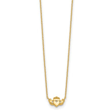 Load image into Gallery viewer, 14k Gold Claddagh Necklace Fine Color Jewels 14k gold claddagh necklace, claddagh necklace, claddagh necklace yellow gold, claddagh pendant, claddagh pendant gold, claddagh pendant gold claddagh gold necklace, gold claddagh cross necklace, gold claddagh necklace, irish claddagh necklace, irish claddagh necklace gold, QG