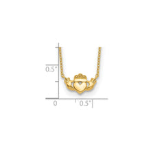 Load image into Gallery viewer, 14k Gold Claddagh Necklace Fine Color Jewels 14k gold claddagh necklace, claddagh necklace, claddagh necklace yellow gold, claddagh pendant, claddagh pendant gold, claddagh pendant gold claddagh gold necklace, gold claddagh cross necklace, gold claddagh necklace, irish claddagh necklace, irish claddagh necklace gold, QG