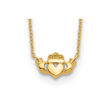 Load image into Gallery viewer, 14k Gold Claddagh Necklace Fine Color Jewels 14k gold claddagh necklace, claddagh necklace, claddagh necklace yellow gold, claddagh pendant, claddagh pendant gold, claddagh pendant gold claddagh gold necklace, gold claddagh cross necklace, gold claddagh necklace, irish claddagh necklace, irish claddagh necklace gold, QG