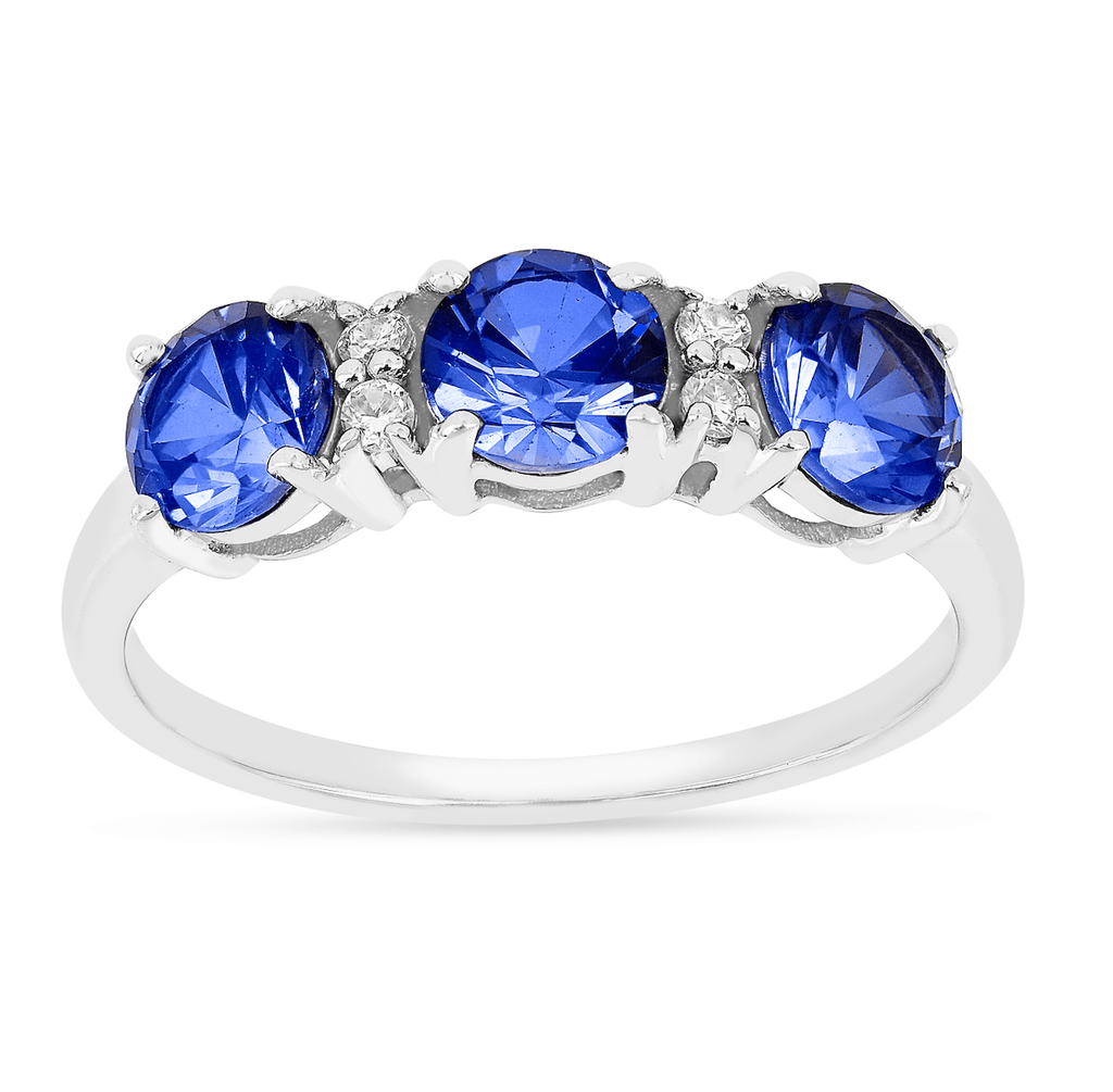 Ceylon Sapphire Three Stone Ring Fine Color Jewels 5, 6, 7, 8, 925 Sterling Silver, Blue, dla-dm-discount-all-143240, dla-dm-discount-all-154898, Moissanite, Round, sale, Sapphire, Three Stone, White