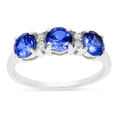 Ceylon Sapphire Three Stone Ring Fine Color Jewels 5, 6, 7, 8, 925 Sterling Silver, Blue, dla-dm-discount-all-143240, dla-dm-discount-all-154898, Moissanite, Round, sale, Sapphire, Three Stone, White
