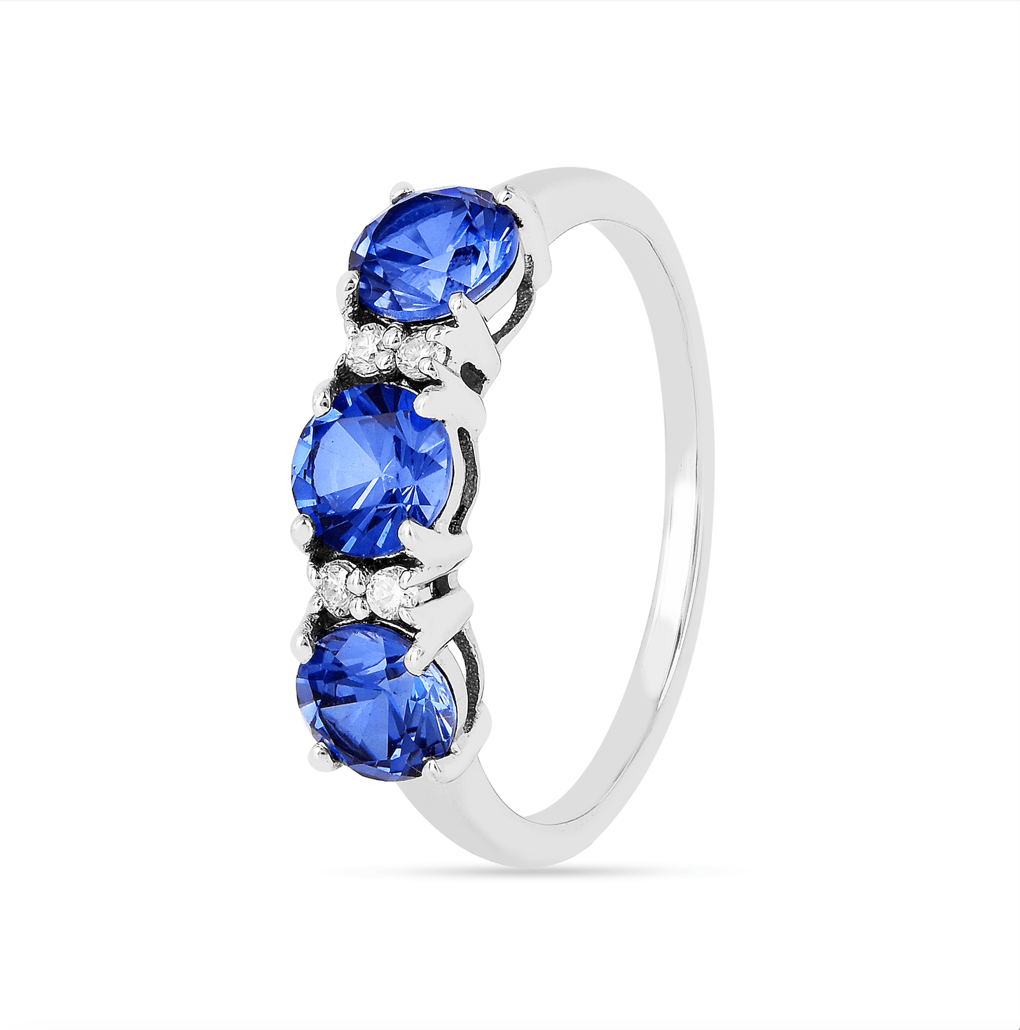Ceylon Sapphire Three Stone Ring Fine Color Jewels 5, 6, 7, 8, 925 Sterling Silver, Blue, dla-dm-discount-all-143240, dla-dm-discount-all-154898, Moissanite, Round, sale, Sapphire, Three Stone, White