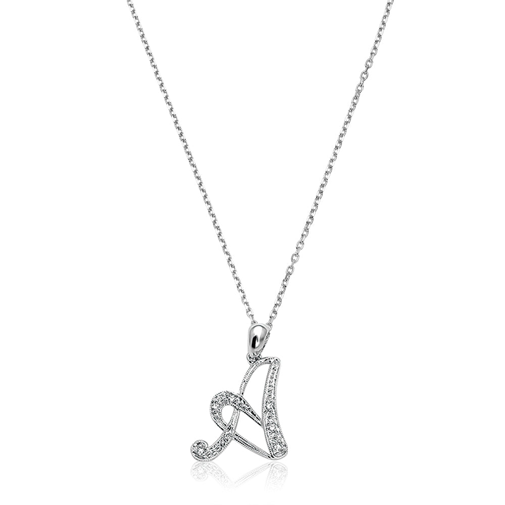 Product Image of Script Diamond Initials A Letter Necklace White Gold