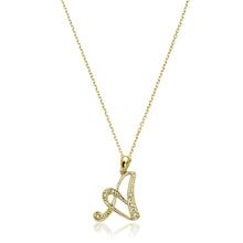 Load image into Gallery viewer, Product Image of Script Diamond Initials A Letter Necklace Yellow Gold 