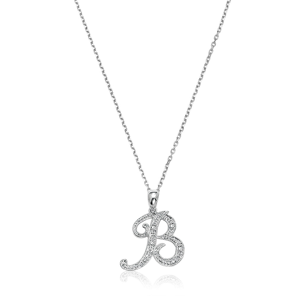 Product Image of Script Diamond Initials B Letter Necklace White Gold