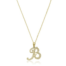 Load image into Gallery viewer, Product Image of Script Diamond Initials B Letter Necklace Yellow Gold