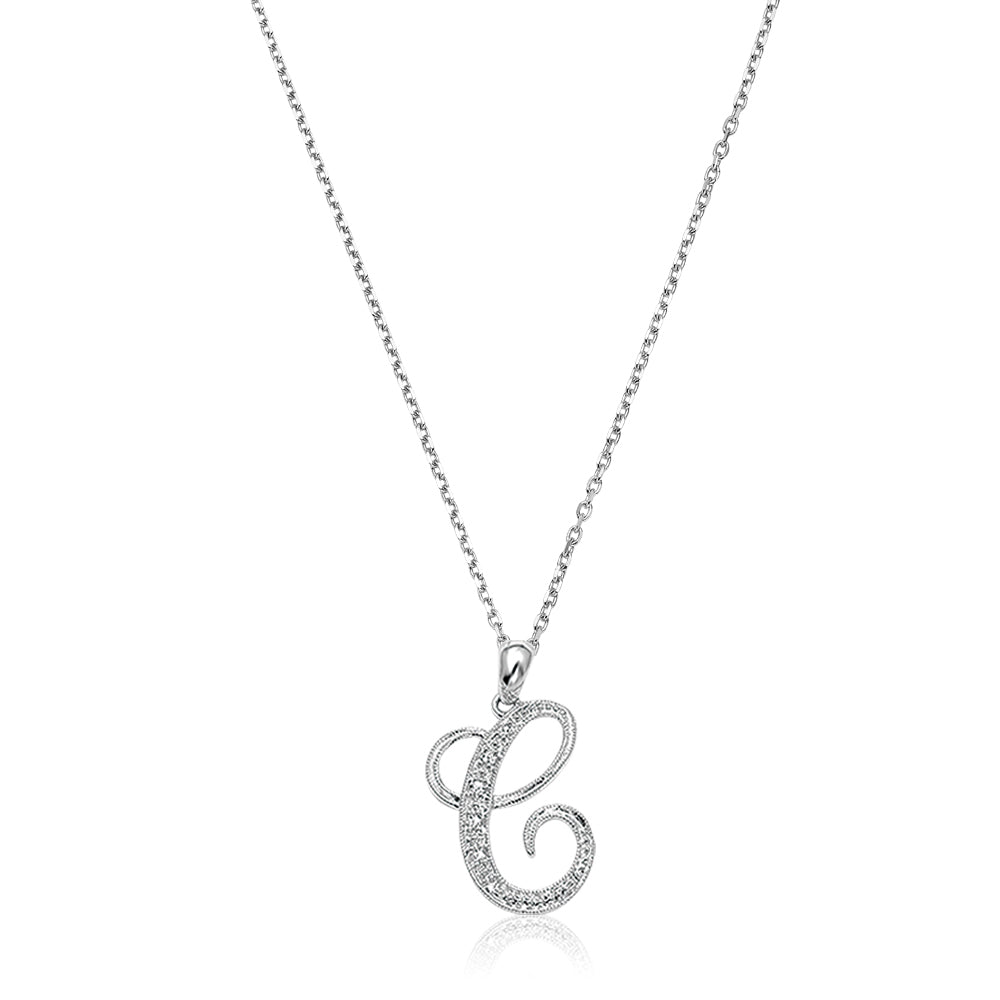 Product Image of Script Diamond Initials C Letter Necklace White Gold