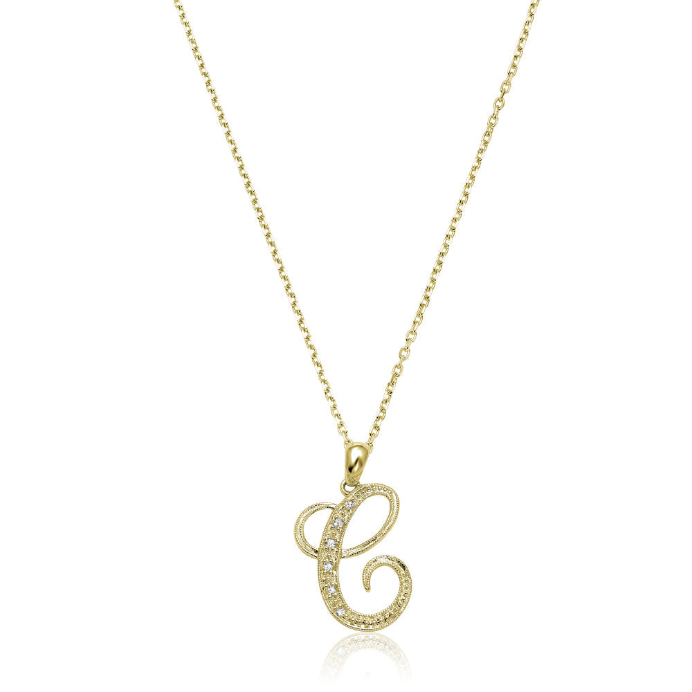 Product Image of Script Diamond Initials C Letter Necklace Yellow Gold