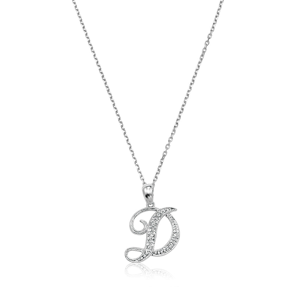 Product Image of Script Diamond Initials D Letter Necklace White Gold
