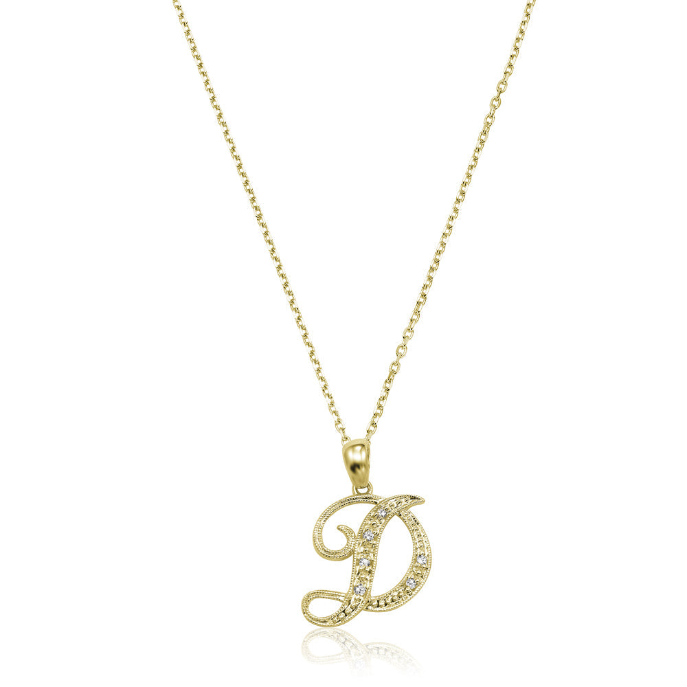 Product Image of Script Diamond Initials D Letter Necklace Yellow Gold