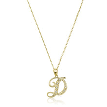 Load image into Gallery viewer, Product Image of Script Diamond Initials D Letter Necklace Yellow Gold