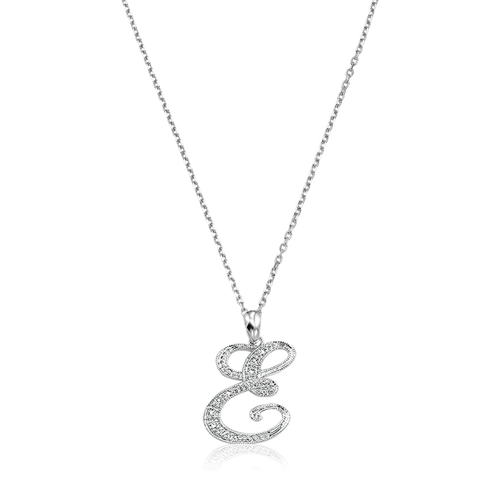 Product Image of Script Diamond Initials E Letter Necklace White Gold