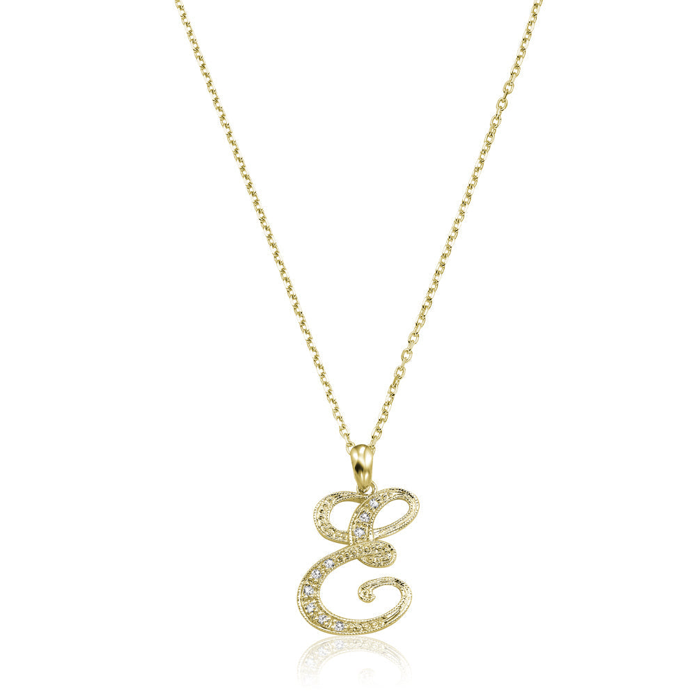 Product Image of Script Diamond Initials E Letter Necklace Yellow Gold