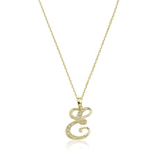 Load image into Gallery viewer, Product Image of Script Diamond Initials E Letter Necklace Yellow Gold