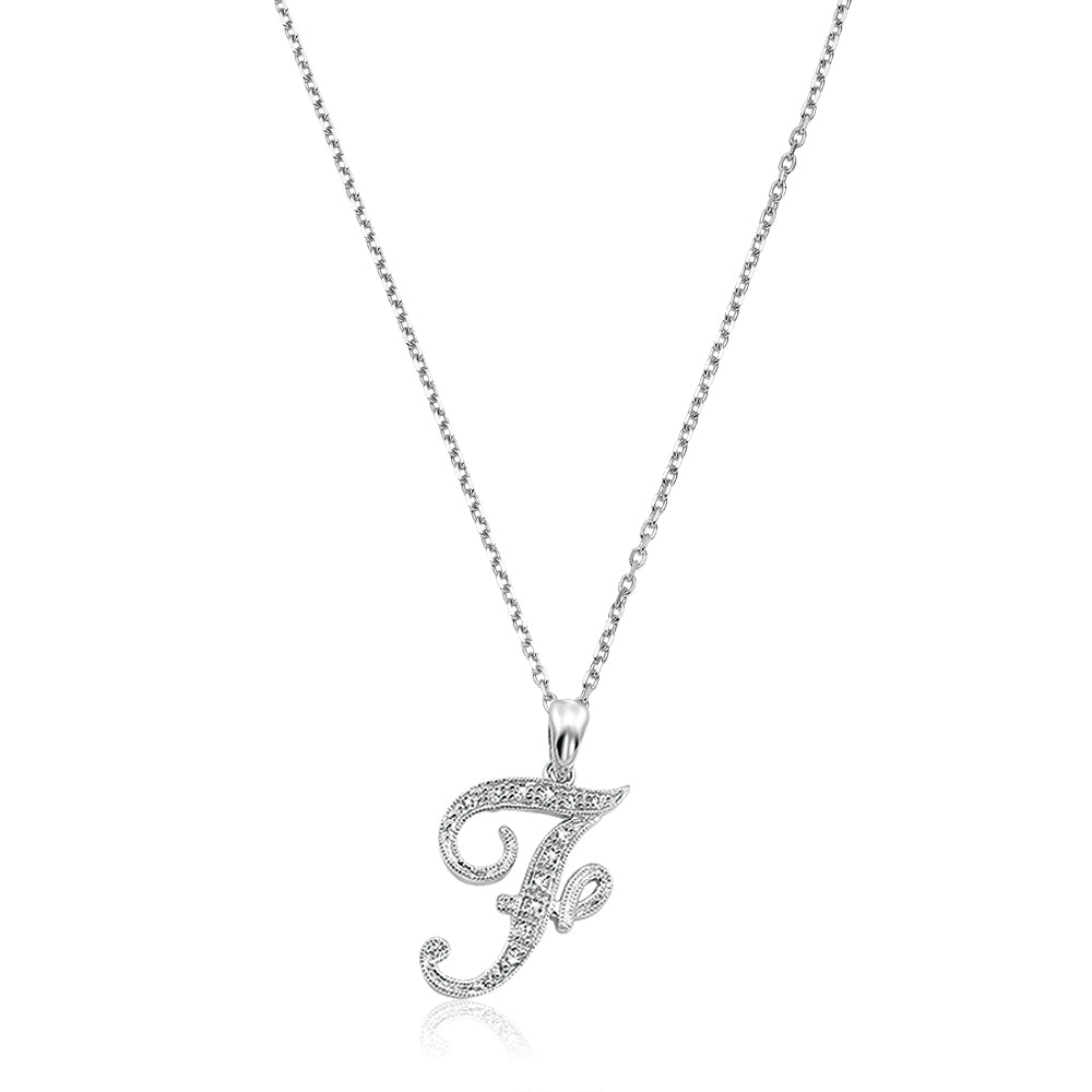 Product Image of Script Diamond Initials F Letter Necklace White Gold