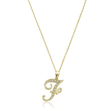 Load image into Gallery viewer, Product Image of Script Diamond Initials F Letter Necklace Yellow Gold