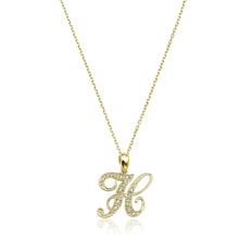 Load image into Gallery viewer, Product Image of Script Diamond Initials H Letter Necklace Yellow Gold