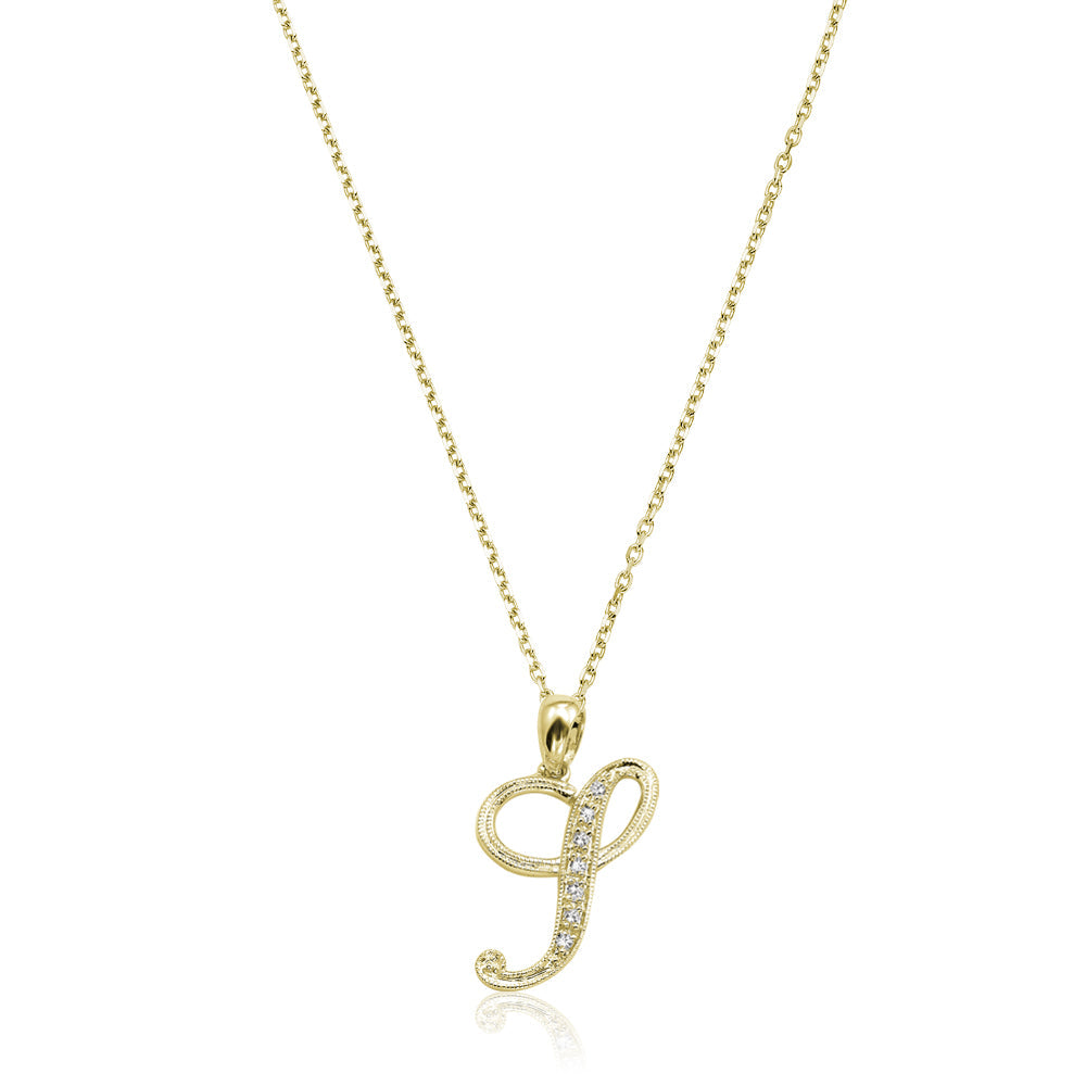 Product Image of Script Diamond Initials I Letter Necklace Yellow Gold